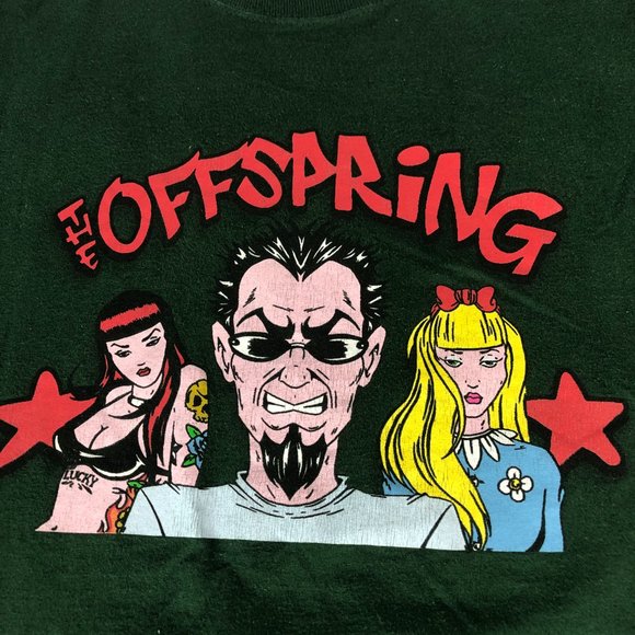 Vintage 1990's The Offspring Shirt Men's Medium Green Graphic Print Short Sleeve - Picture 2 of 9